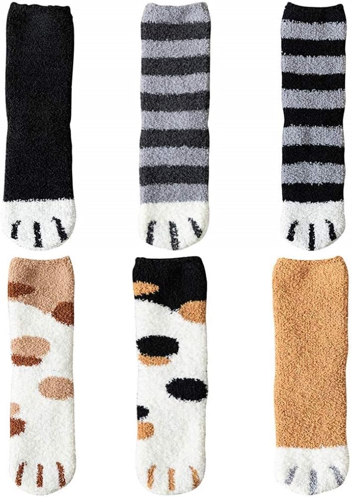 Women Fashion Cotton Socks Cute Cat Claw Coral Thickening Warm Sleep Home Socks Floor Socks Soft Crew Socks