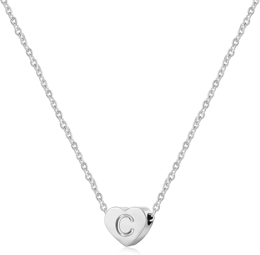 Rnivida Tiny Initial Heart Necklace, Dainty Stainless Steel Tiny Alphabet Letter Pendant Necklace for Women