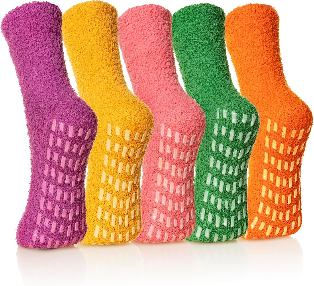 Women Fuzzy Slipper Socks with Grippers Soft Winter Cozy Fleece Fluffy Non Skid Warm Crew Comfy Hospital Socks
