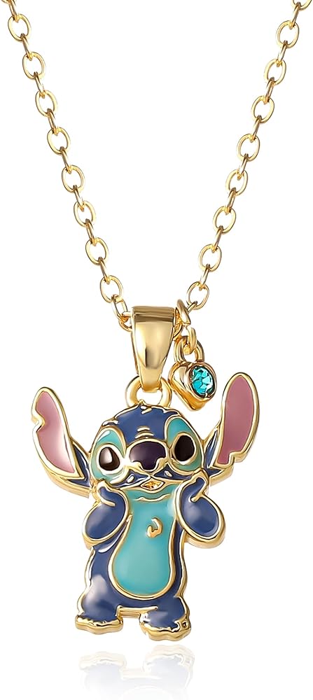 Disney Lilo & Stitch Women's Necklace Collection – Featuring Angel and Stitch Pendants, Silver-Plated and 18kt Gold Flash-Plated, Officially Licensed