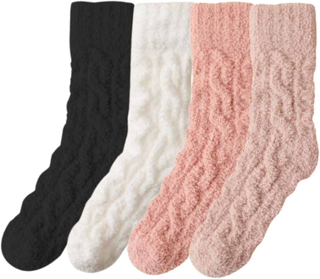 Fuzzy Socks Fluffy Socks Winter Warm Soft Slipper Home Sleeping Cute Socks for Women 4 Pairs
