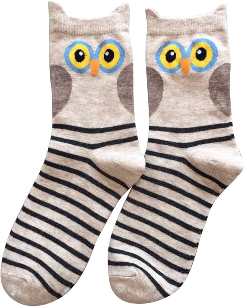 Wool Socks For Women Striped Owl Printed Sleeping Winter Slipper Socks Long Comfortable Casual Warm Vintage Long Cotton Socks