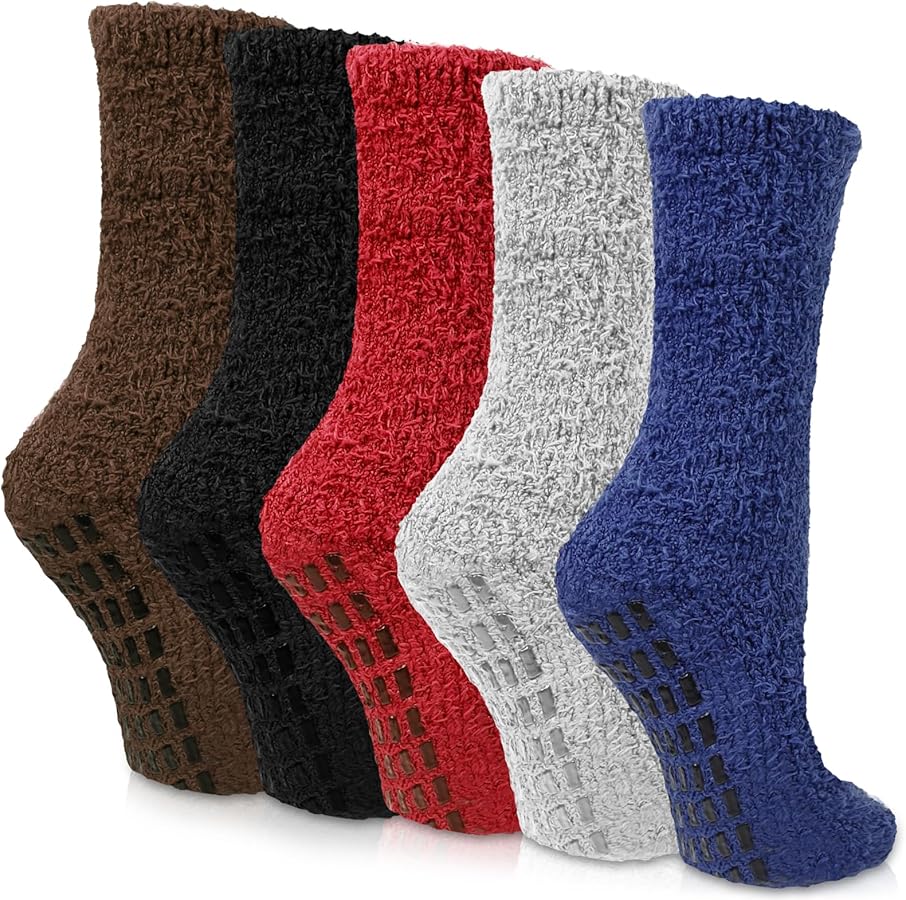 Slipper Socks with Grips for Women Men, Mens Non Slip Socks Ankle Fuzzy Socks Soft Fluffy Sleep Socks Winter Thick Warm Cozy Grip Hospital Socks for Women Girls