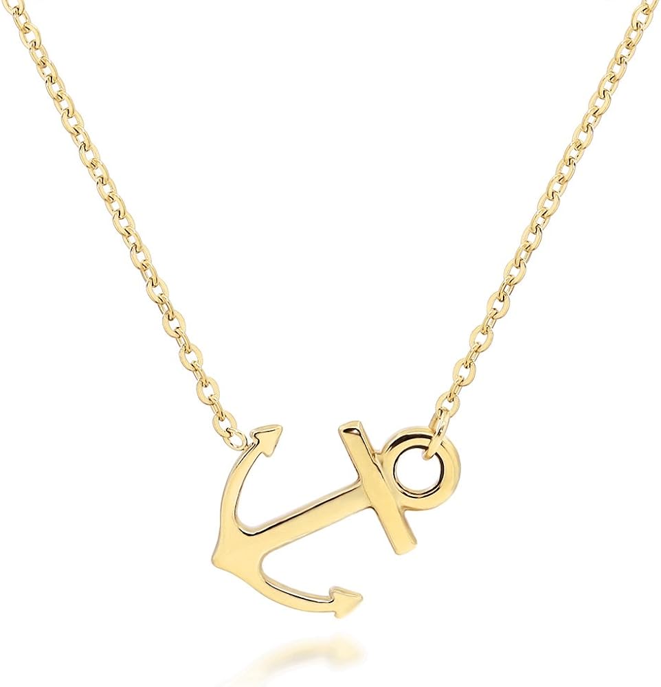 18k Silver Gold Rose Gold Plated Stainless Steel Women Sideways Anchor Pendant Necklace 18inches Choose Colors