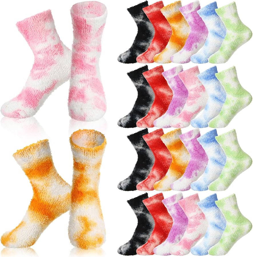 14 Pairs Tie Dye Fuzzy Socks Winter Thick Warm Fluffy Socks Soft Spa Socks Cute Tie Dye Socks Comfy Slipper Socks Sleeping Sock Christmas Gifts Stocking for Home Bed Floor