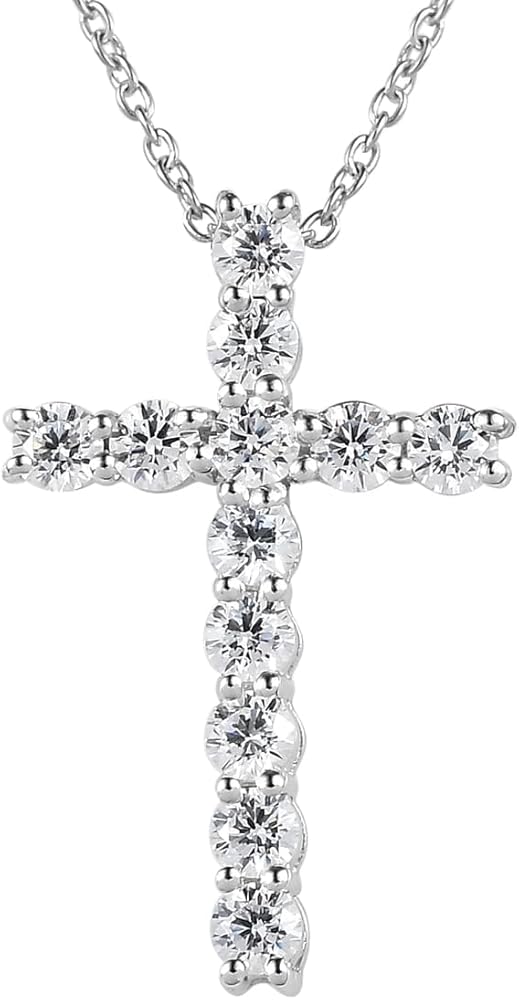Cross Necklace for Women 925 Sterling Silver Cubic Zirconia Cross Crucifix Pendant Necklace Simple Dainty Necklace Anniversary Birthday for Women 18 Inch