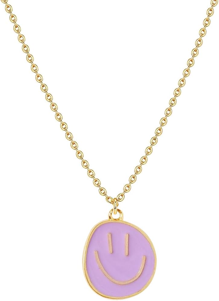 Colorful Smile Pendant Necklace, Christmas Smile Gifts,14K Gold Plated Chain Necklace Preppy Jewelry Trendy Necklace for Women
