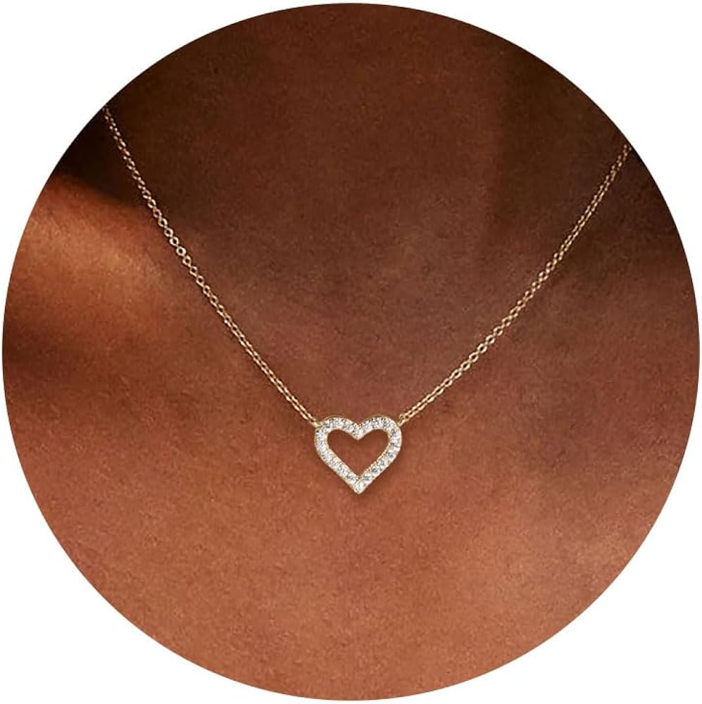 Heart Necklace, AAA+ Cubic Zirconia, 14K Gold Plated Necklace for Women, Cute Dainty Love Pendant Necklaces for Women