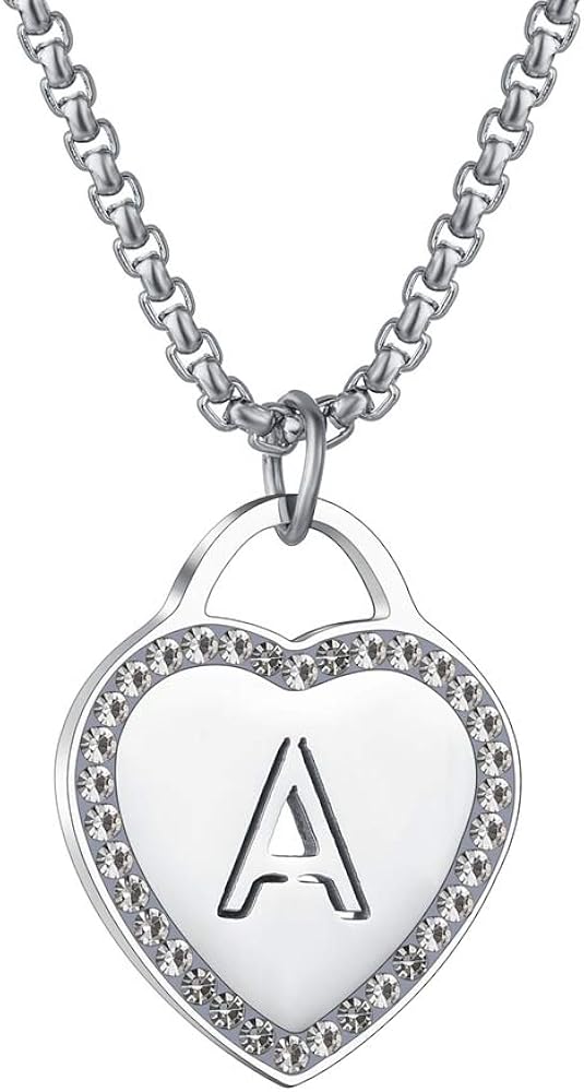 CALIS Women's Silver Initial Necklace Stainless Steel Love Heart Tiny Letter Necklace Personalized Name Jewelry for Girlfriend Gift 26 Alphabet Letters