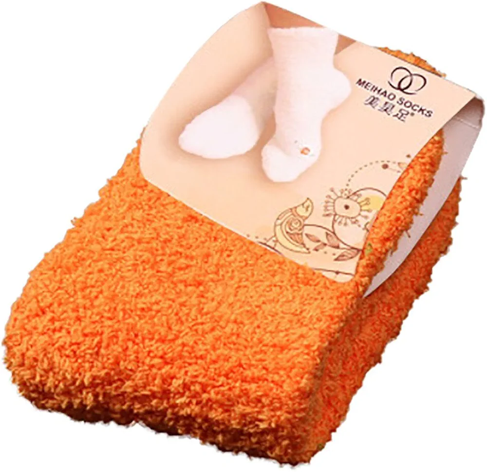 Womens Fuzzy Socks Women Color Girls Floor Warm Home Socks Bed Soft Winter Socks (Orange, One Size)