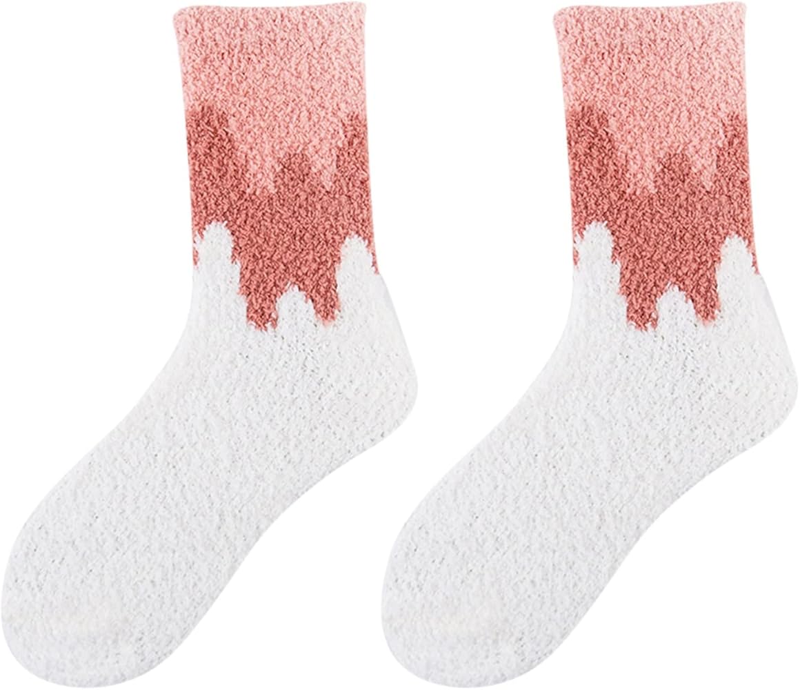 YOLAI Womens Fuzzy Sleeping Socks Winter Coral Fleece Comfy Wave Print Mid Socks Warm Soft Home Socks