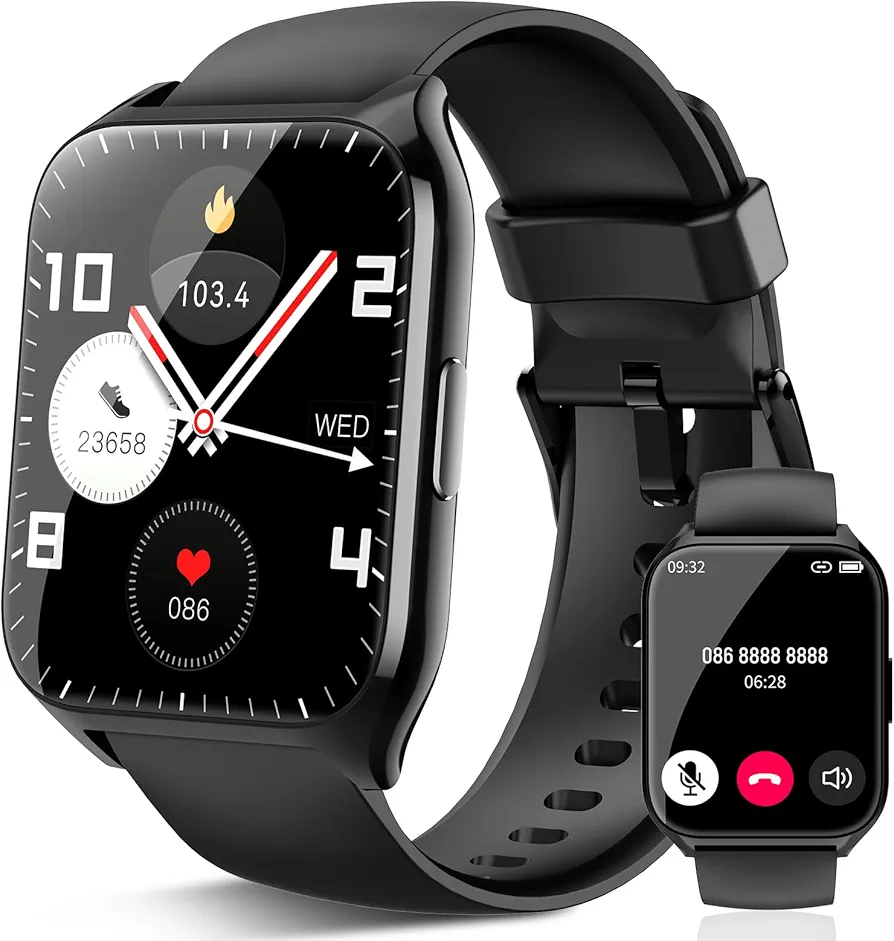 Smart Watch for Men Women(Answer/Make Calls), 1.85" HD Touch Screen Fitness Watch with Sleep Heart Rate Monitor, 112 Sports Modes, IP68 Waterproof Activity Trackers Compatible with Android iOS, Black