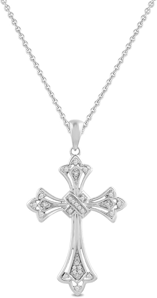 Amazon Essentials Sterling Silver Diamond Accent Cross Pendant Necklace, 18" (previously Amazon Collection)