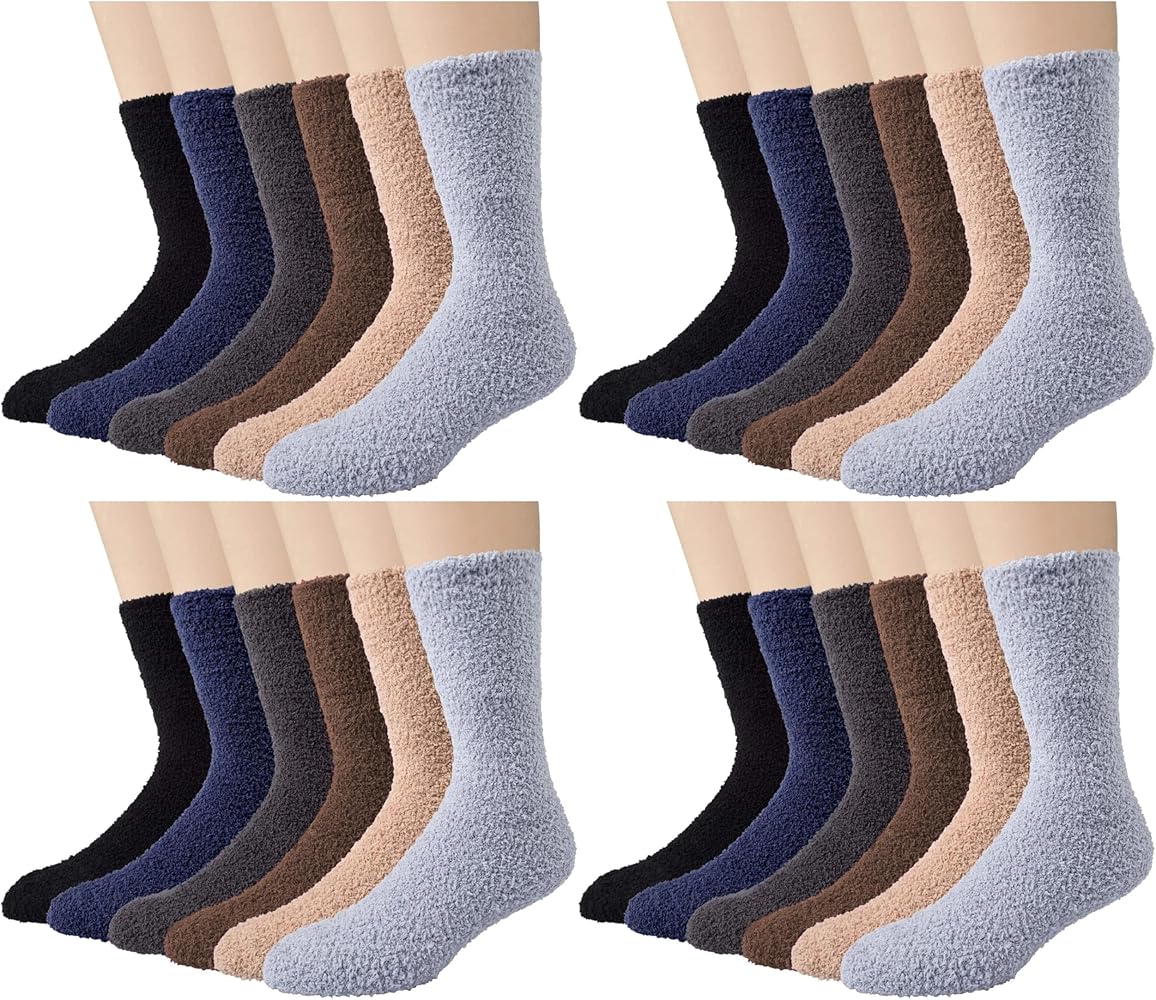 Gilbins 18 Pairs Womens Fuzzy Socks with Grips Non Slip Skid Slipper Fluffy Hospital Winter Crew Sleep Socks