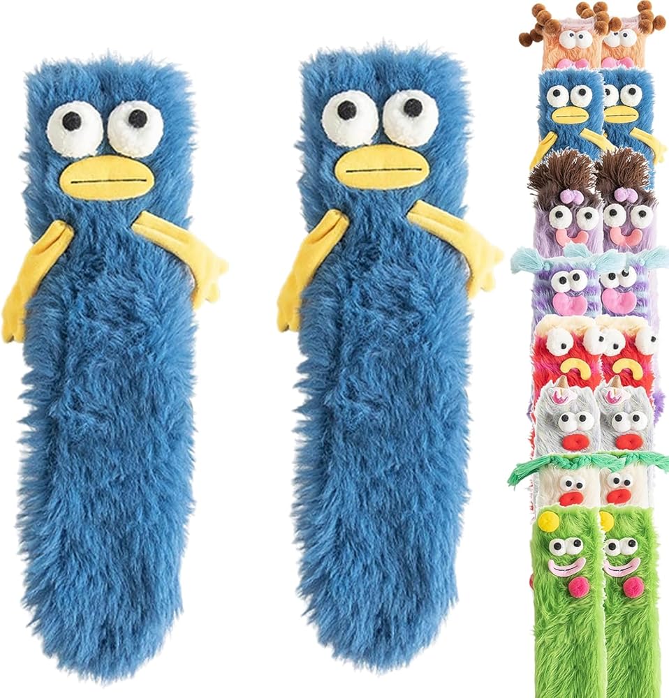 Warm Cozy Fluffy Cartoon Monster Socks,Cute Cartoon Plush Monster Sock For Women,Winter Warm Fuzzy Animal Sleeping Socks