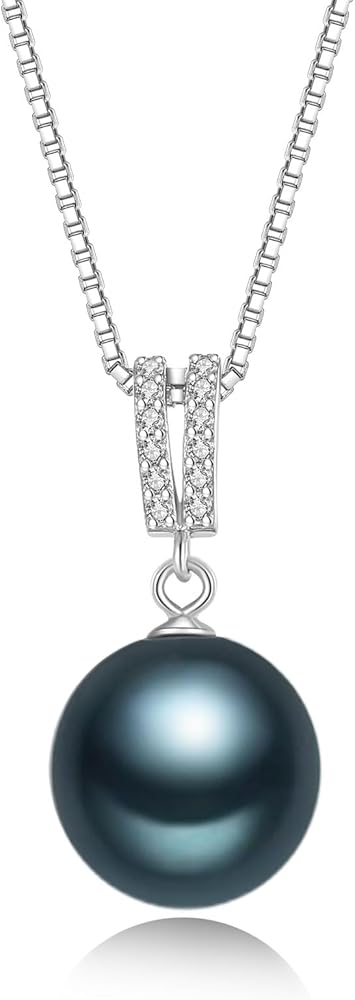 YAMI Black Tahitian Pearl Pendant Necklace, 11-12mm Saltwater Cultured Pearls, 925 Sterling Silver with 18+2IN Adjustable Box Chain Elegant Luxury Jewelry Gift for Women, V Style