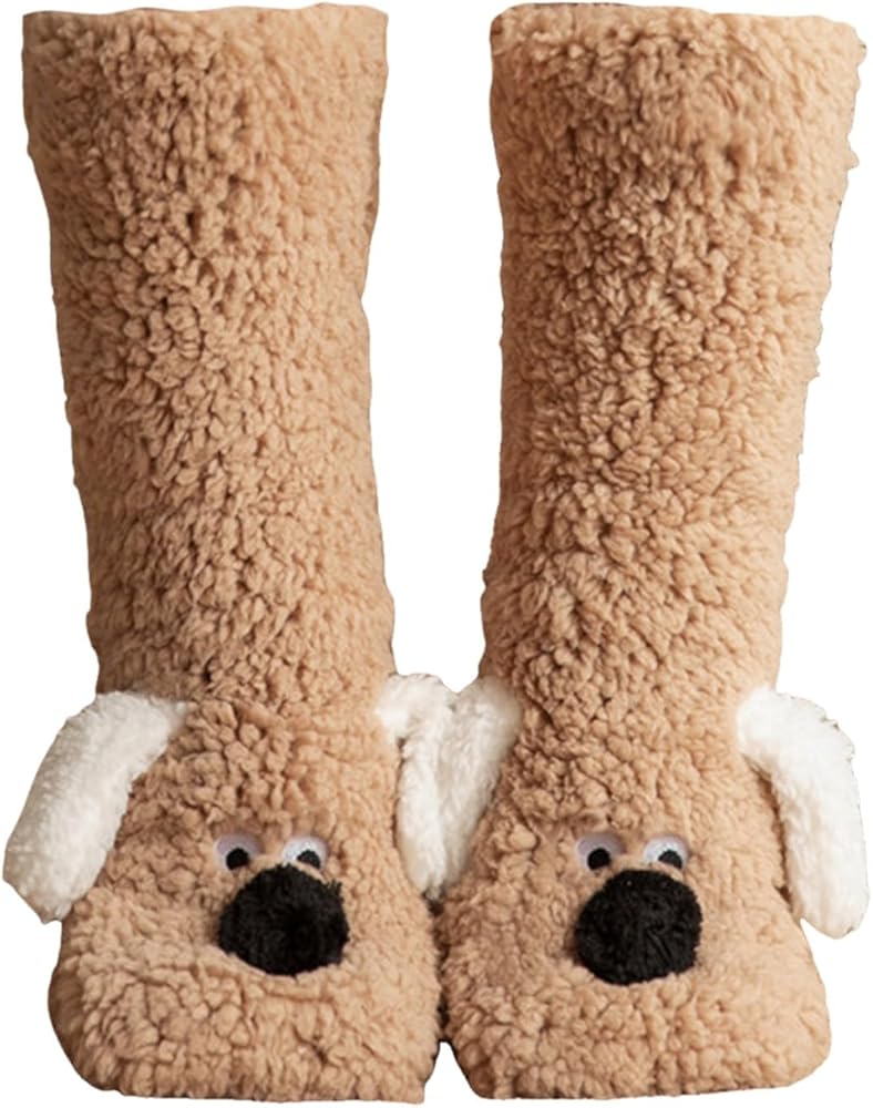 Slipper Socks for Women Winter Thick Warm Fleece House Socks Cartoon Non Slip Sherpa Floor Socks Christmas Gifts