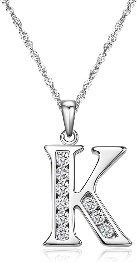 Graduation Gifts Initial Necklace S925 Sterling Silver Jewelry Cubic Zirconia Letter Alphabet Phase Pendant Necklace Mother Day for Mom Women Ladies Teen 18" Chain