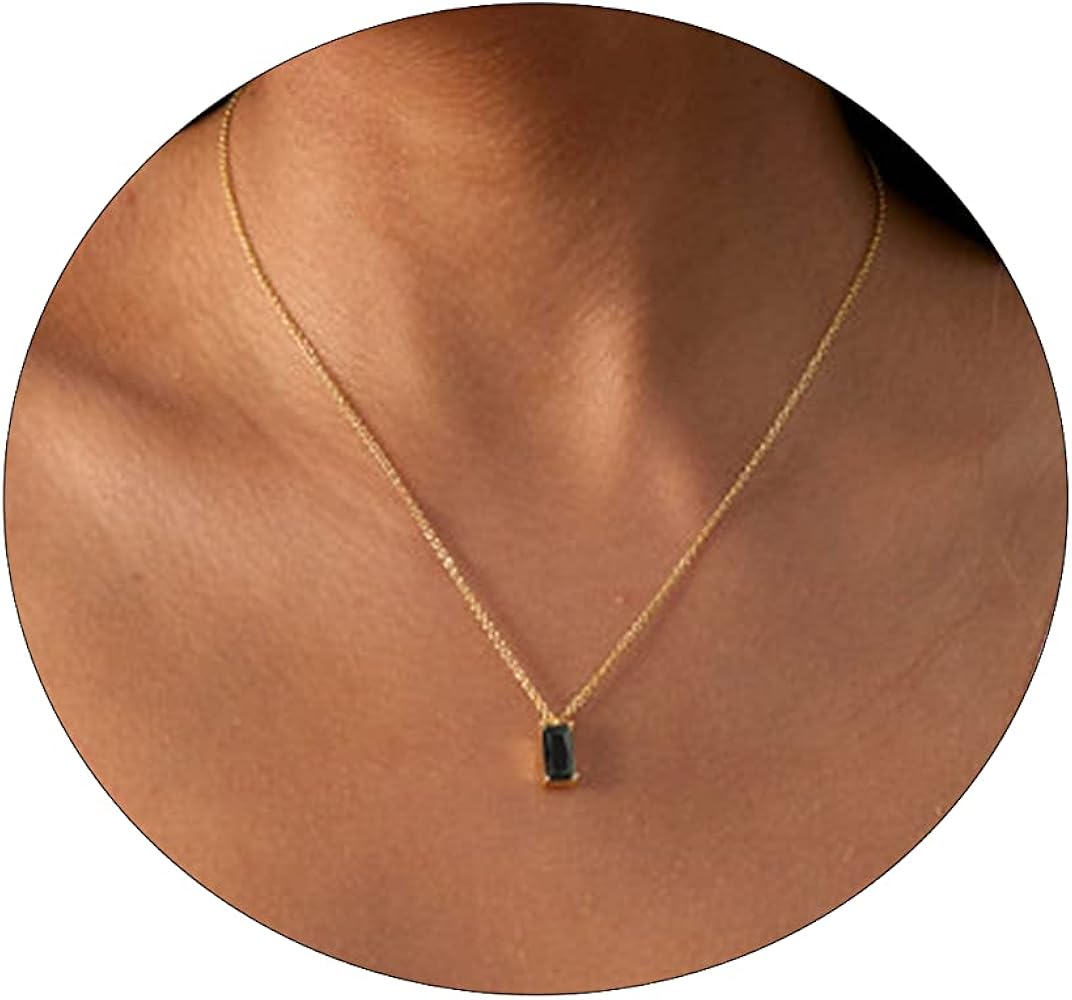 CAROVO CZ Solitaire Choker Pendant Necklace for Women Dainty Cubic Zirconia Necklace 14K Gold Planted Diamond Solitaire Choker Chain Pendant Necklace for Women