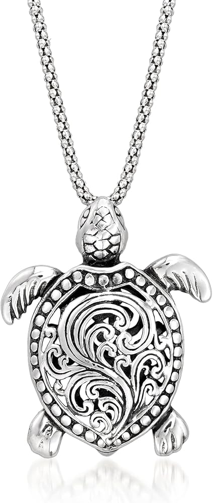 Ross-Simons Sterling Silver Bali-Style Turtle Pendant Necklace