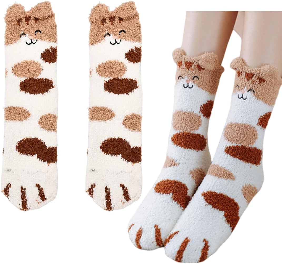 Fuzzy Cat Paw Socks for Women Men Funny Christmas Gifts for Teen Girls Boys Cozy Winter Crew Socks Cute Thick Sleeping Socks