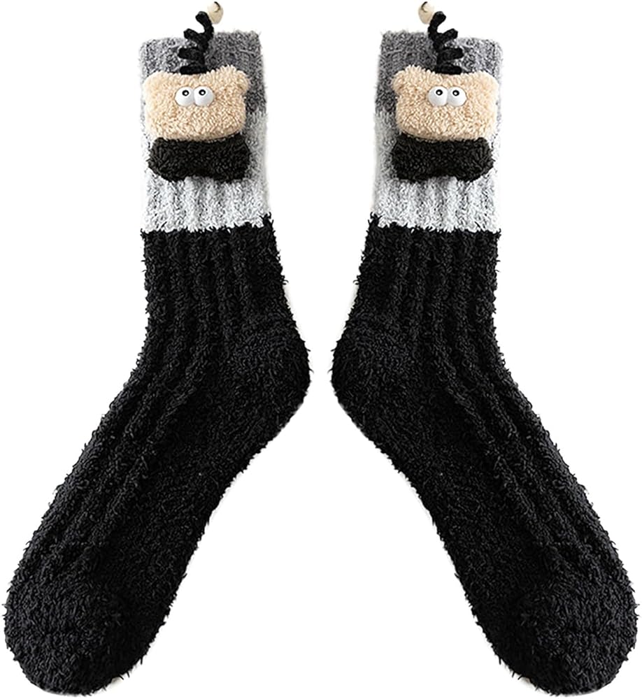 Womens Fuzzy Socks Winter Soft Warm Cozy Fluffy House Sleeping Slipper Socks Thick Plush Socks with Cute Decoration