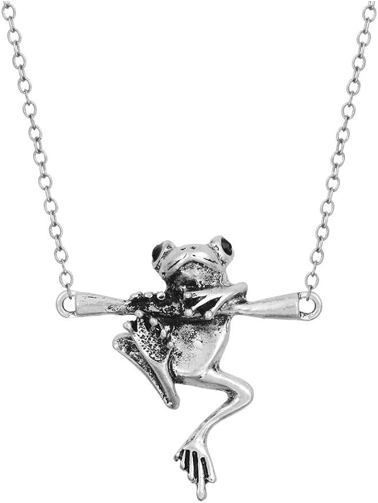 Caiyao Cute Hanging Frog Pendant Necklace Vintage Silver Plated Funny Animal Necklace for Women Men