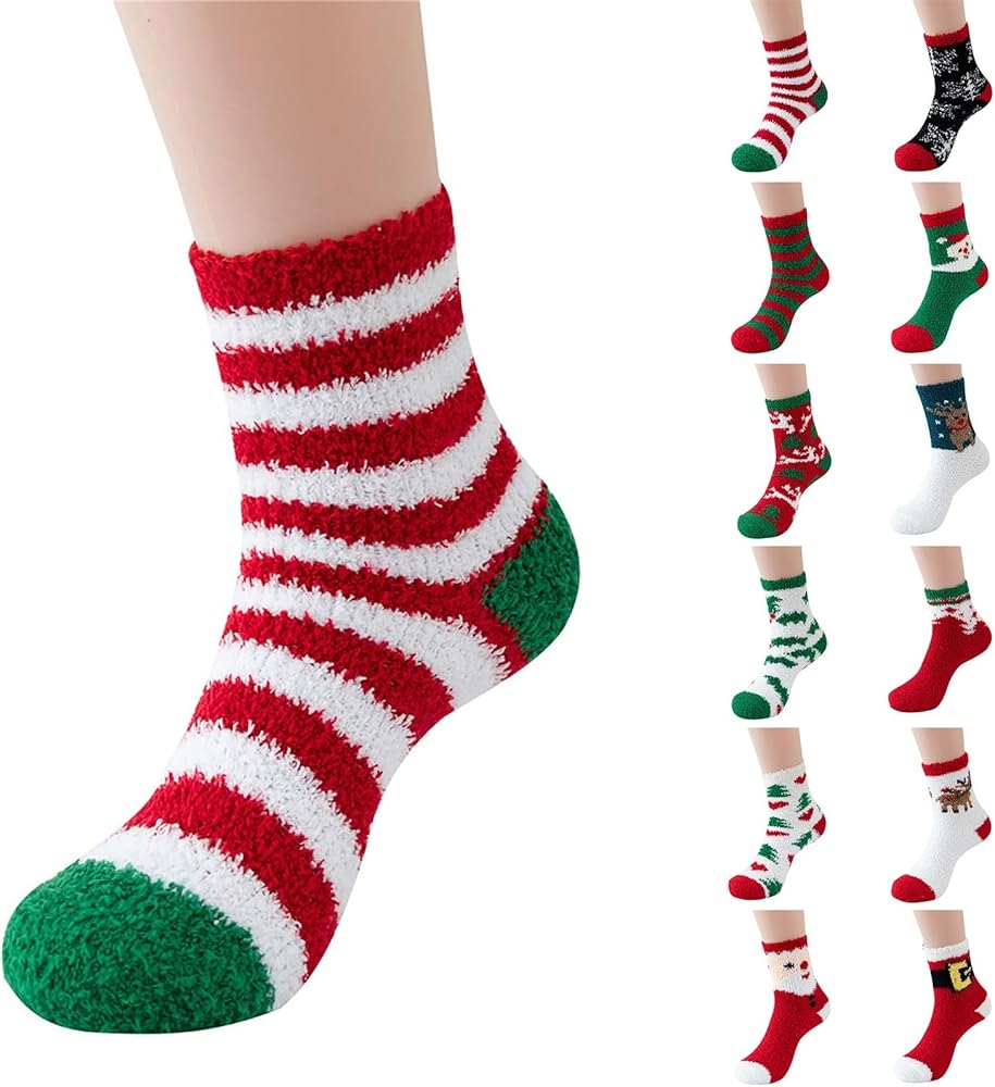 Womens Fuzzy Socks Christmas Slipper Soft Cabin Plush Sherpa Warm Fluffy Sock Winter Home Sleep Cozy Adult Socks