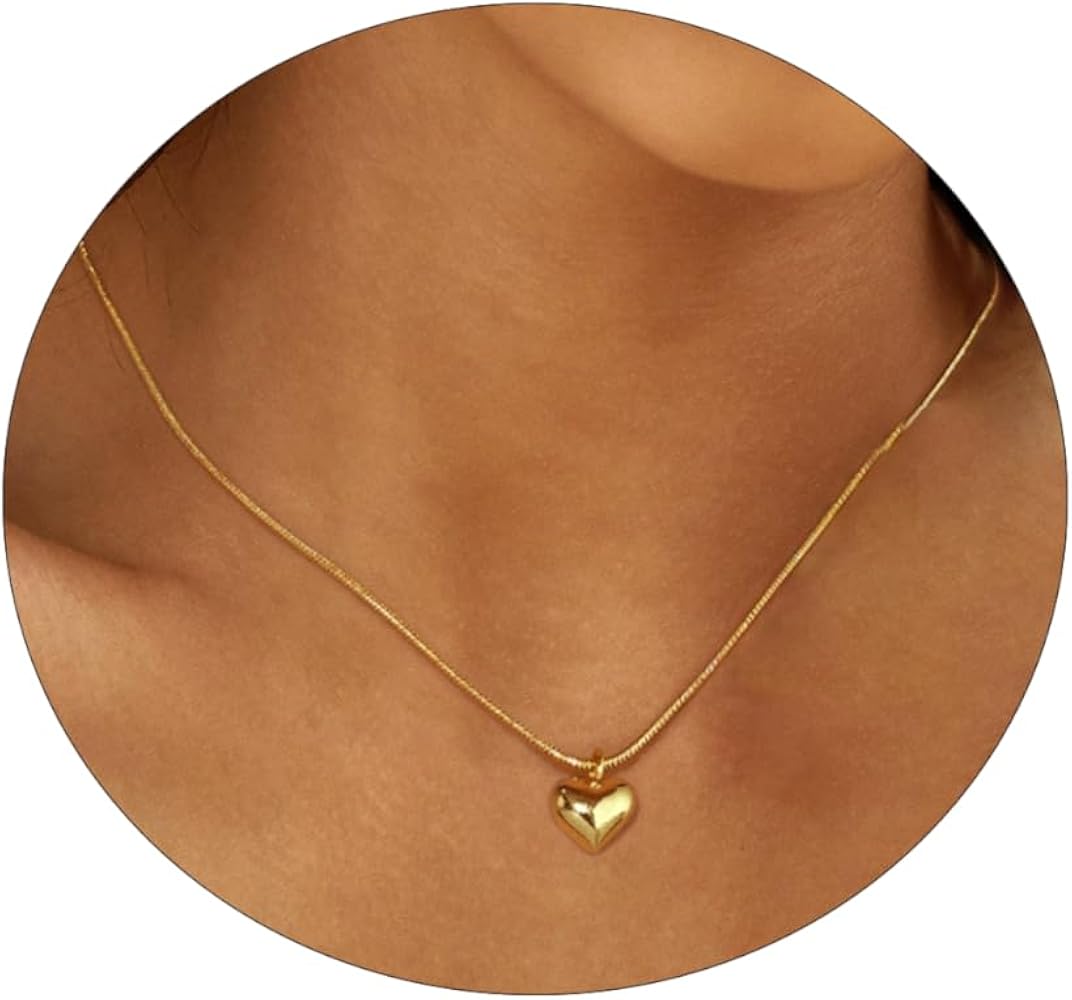 Dainty Heart Necklace for Women, 14k Gold Plated/Rose Gold/Silver Tiny Cute Heart Pendant Necklace Minimalist Choker CZ Necklace Jewelry Gifts for Women