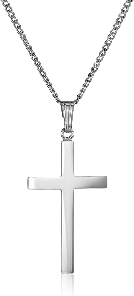 Amazon Essentials Sterling Silver Polished Cross Pendant Necklace , (previously Amazon Collection)