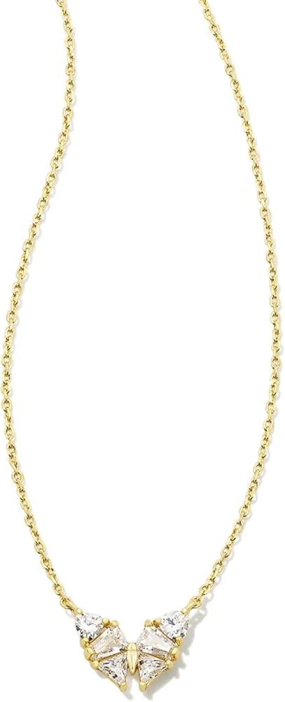 Kendra Scott Blair 14k Gold-Plated Butterfly Small Short Pendant Necklace in White Crystal, Fashion Jewelry for Women