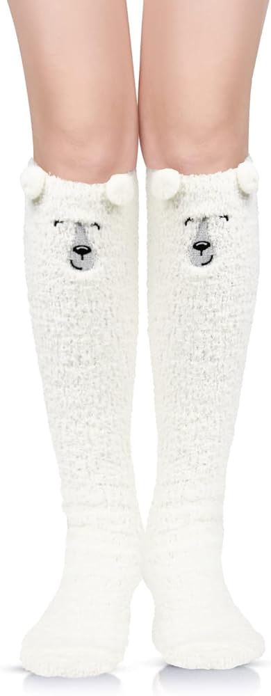 Benefeet Sox Girls Cute Animal Fuzzy Knee High Socks Womens Funny Striped Cozy Winter Warm FluffyThigh High Socks Leg Warmers