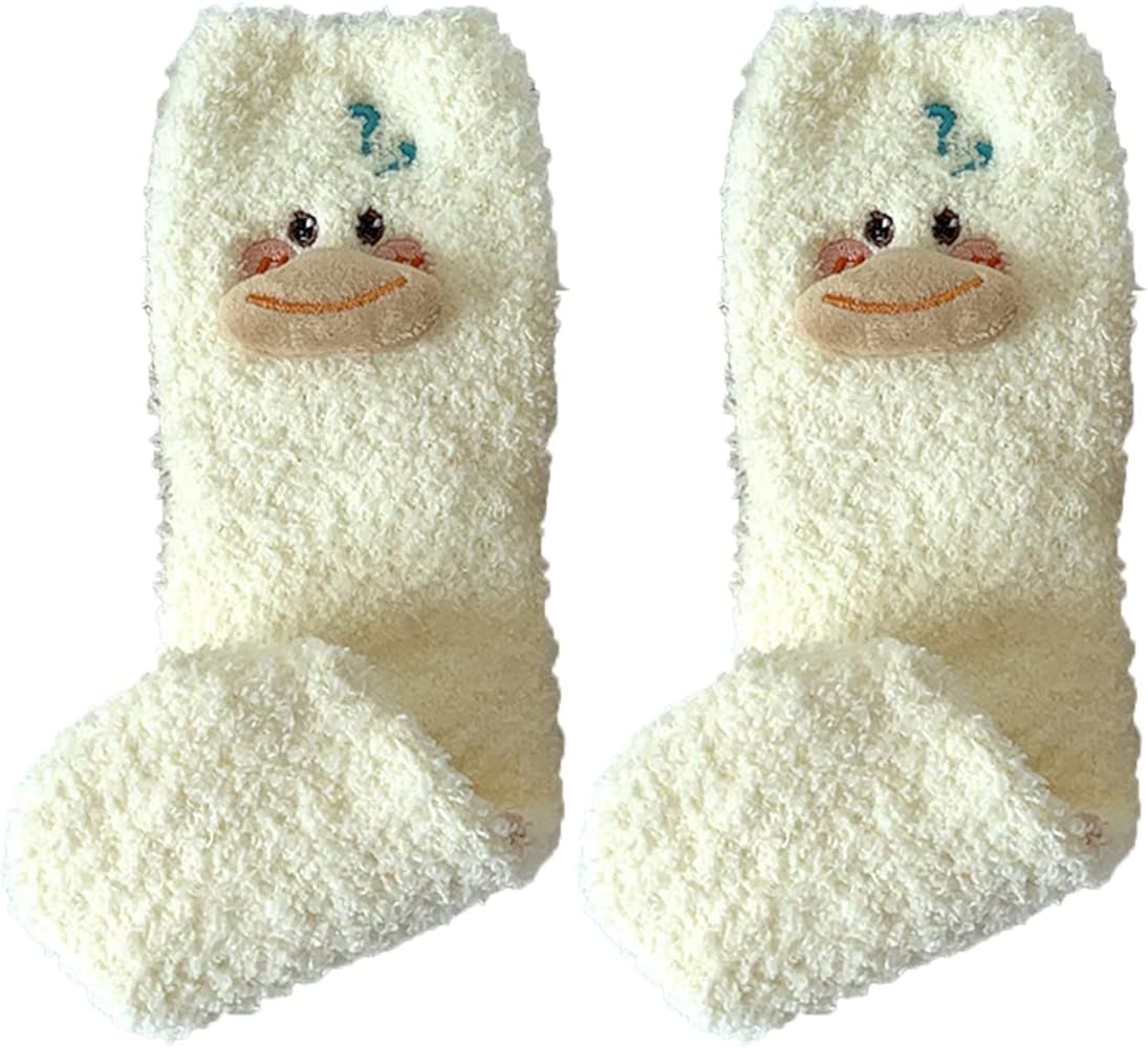 YOLAI Womens Cute Cartoon Ducks Socks Thickened Warm Coral Velvet Sleep Socks Comfortable Floor Fuzzy Slipper Socks