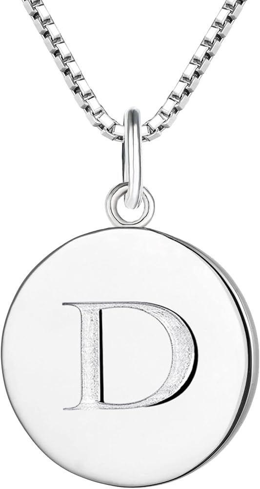 YL Initial Necklace for Women 925 Sterling Silver Round Pendant Polished A-Z Letter Jewelry