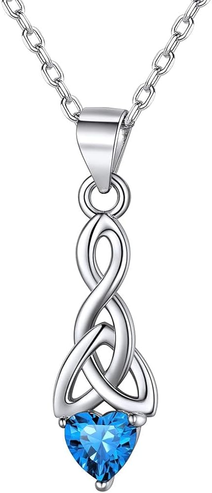 ChicSilver 925 Sterling Silver Sparkling Heart Birthstone Celtic Knot Pendant Necklace 18 Inch (with Gift Box)