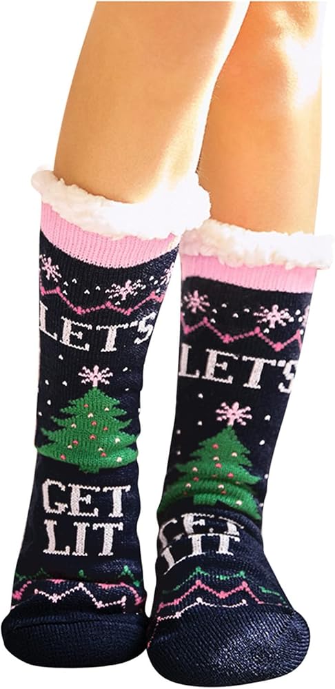 Women Fuzzy Non Slip Slipper Socks Winter Soft Warm Cozy Fluffy Sleeping Socks Warm Socks for Christmas Gifts