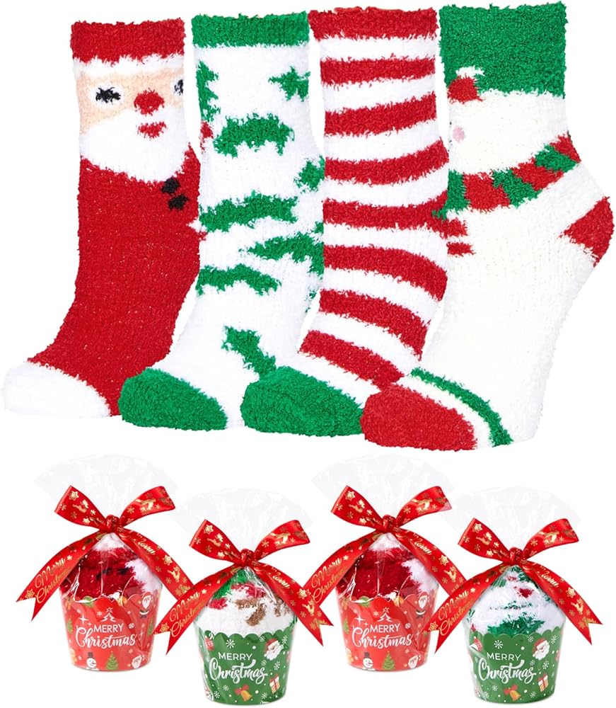 Christmas Gifts Stocking Stuffers for Women Girls - Fuzzy Socks Teens Fluffy Socks Warm Winter Fleece Cozy Socks 4 Pairs