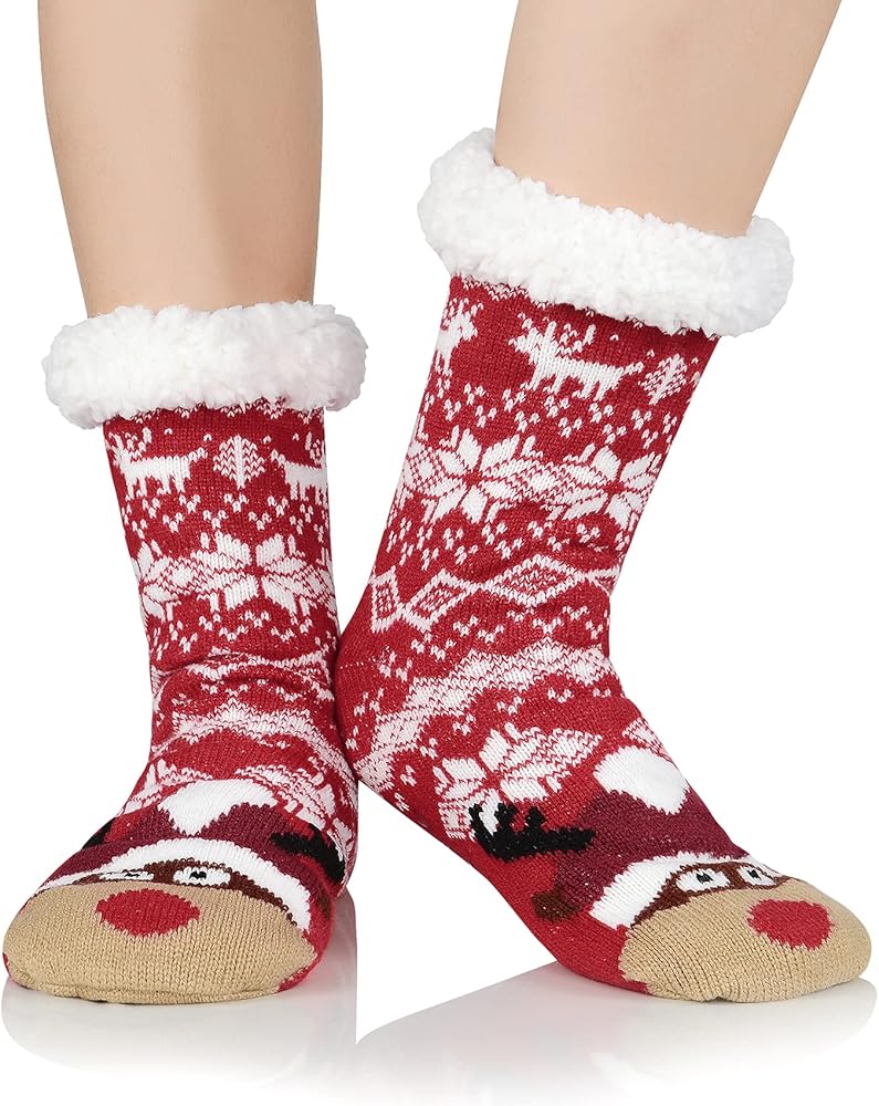 Durio Warm Slipper Socks for Women Winter Womens Slipper Socks Christmas Cozy Socks for Women with Grippers Non Slip