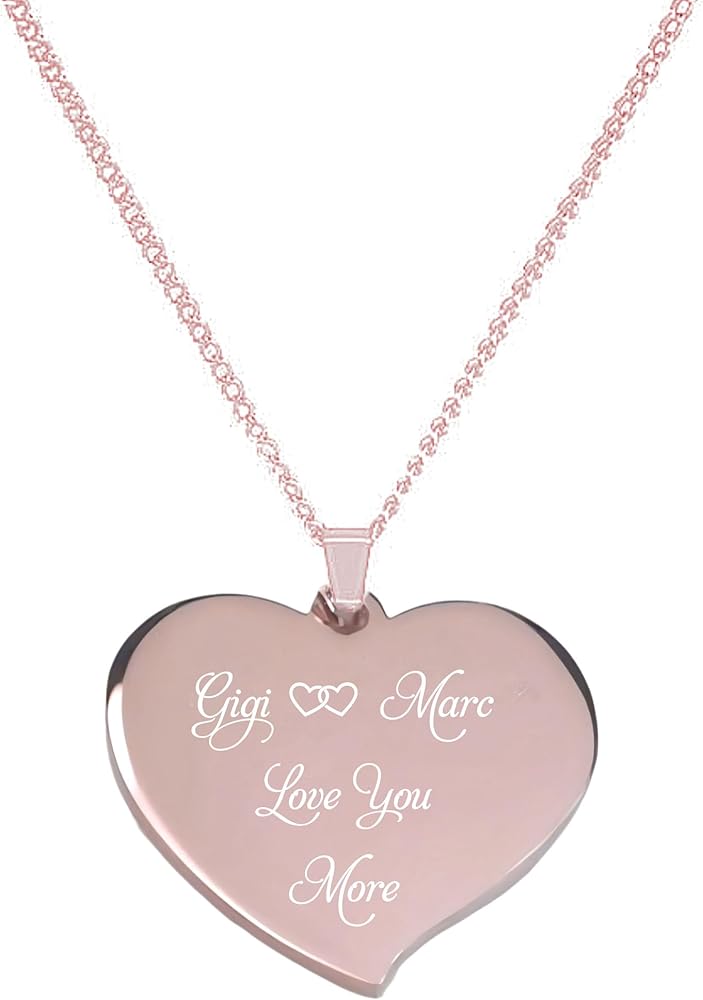Personalized Rose Gold Teardrop Heart Necklace Pendant Custom Engraved Free - Ships from USA