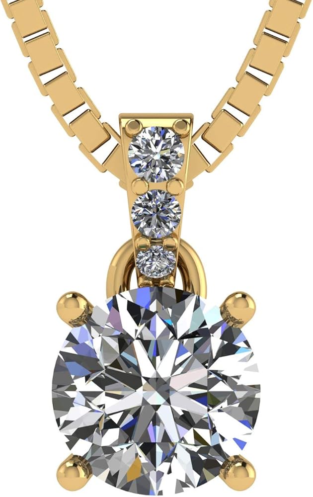 4 Prong Round Solitaire Simulated Diamond Necklace in Solid Sterling Silver with Pure Brilliance Zirconia