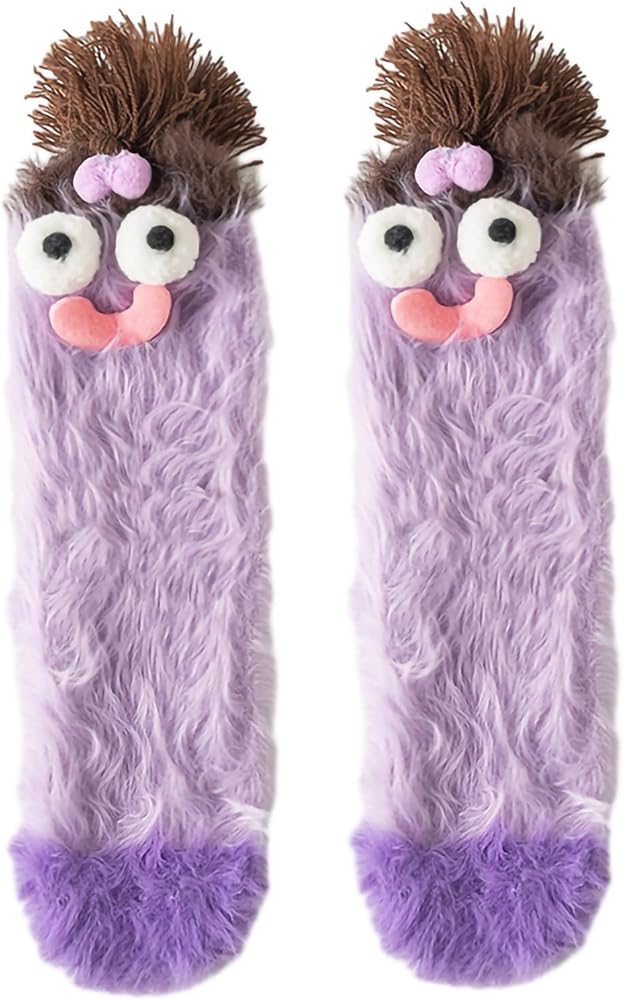Warm Cozy Fluffy Cute Cartoon Monster Sock,Winter Soft Coral Velvet Socks, Fuzzy Crew Socks,Sleeping Warm Socks,Cozy Soft for Winter Indoor