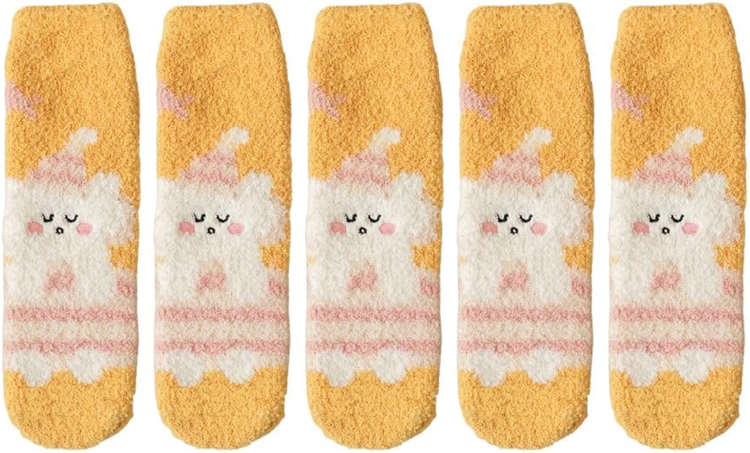 Cute Cartoon Coral Fleece Sleep Socks For Women 5/10 Packs Winter Fluffy Snug Sleep Socks Thickened Plush Socks