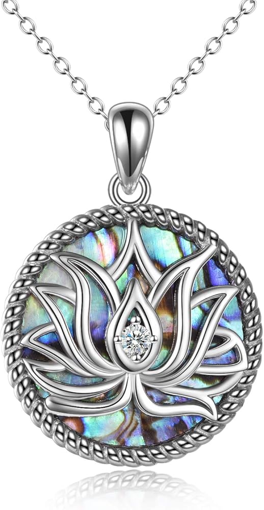Lotus Necklace 925 Sterling Silver Moonstone Pendant Necklace Yoga Lotus Jewelry for Women