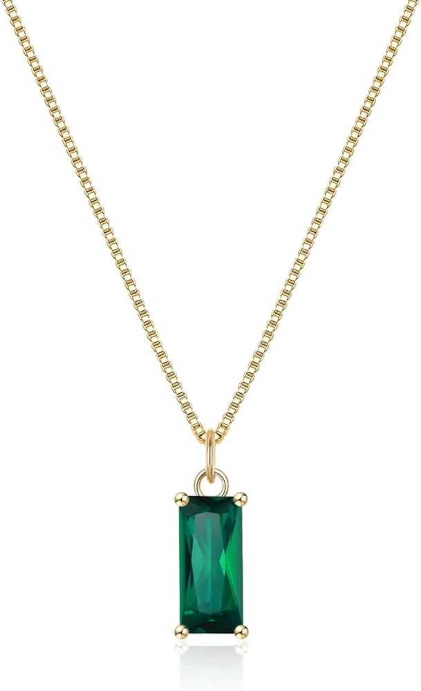EVER FAITH Tiny Created Diamond Necklace, S925 Silver 14K Gold Emerald Cut Birthstone Cubic Zirconia Choker Necklace for Women Mothers Day/Birthday Jewelry Gifts