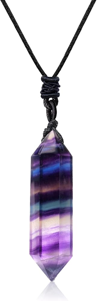 Apengshi Natural Healing Crystal Double Pointed Pendants Natural Crystal Quartz Necklace 6 Faceted Chakra Crystal Wand Energy Stone Necklace Pendant Meditation Balance Reiki Gifts