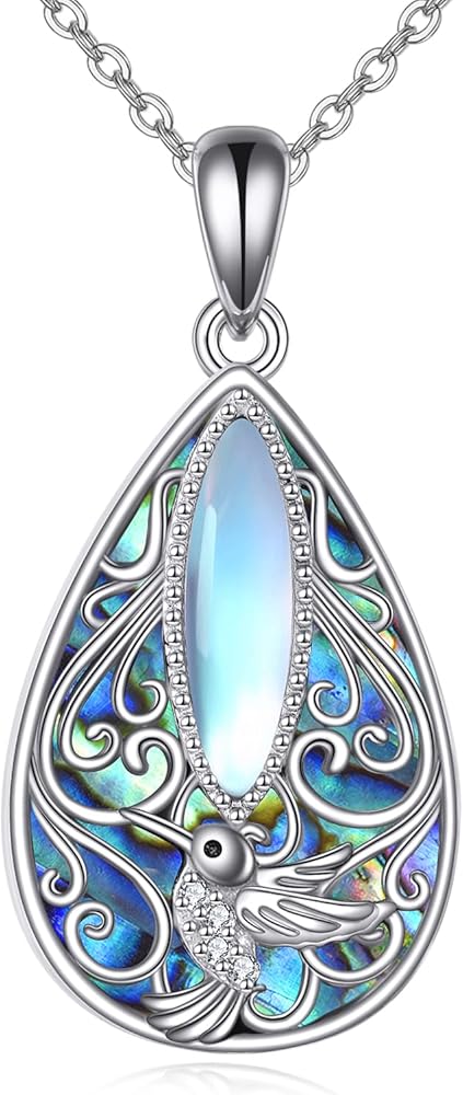 ONEFINITY Filigree Moonstone Necklace 925 Sterling Silver Bohemian Irish Celtic Necklace Abalone Shell Filigree Jewelry Gifts For Women