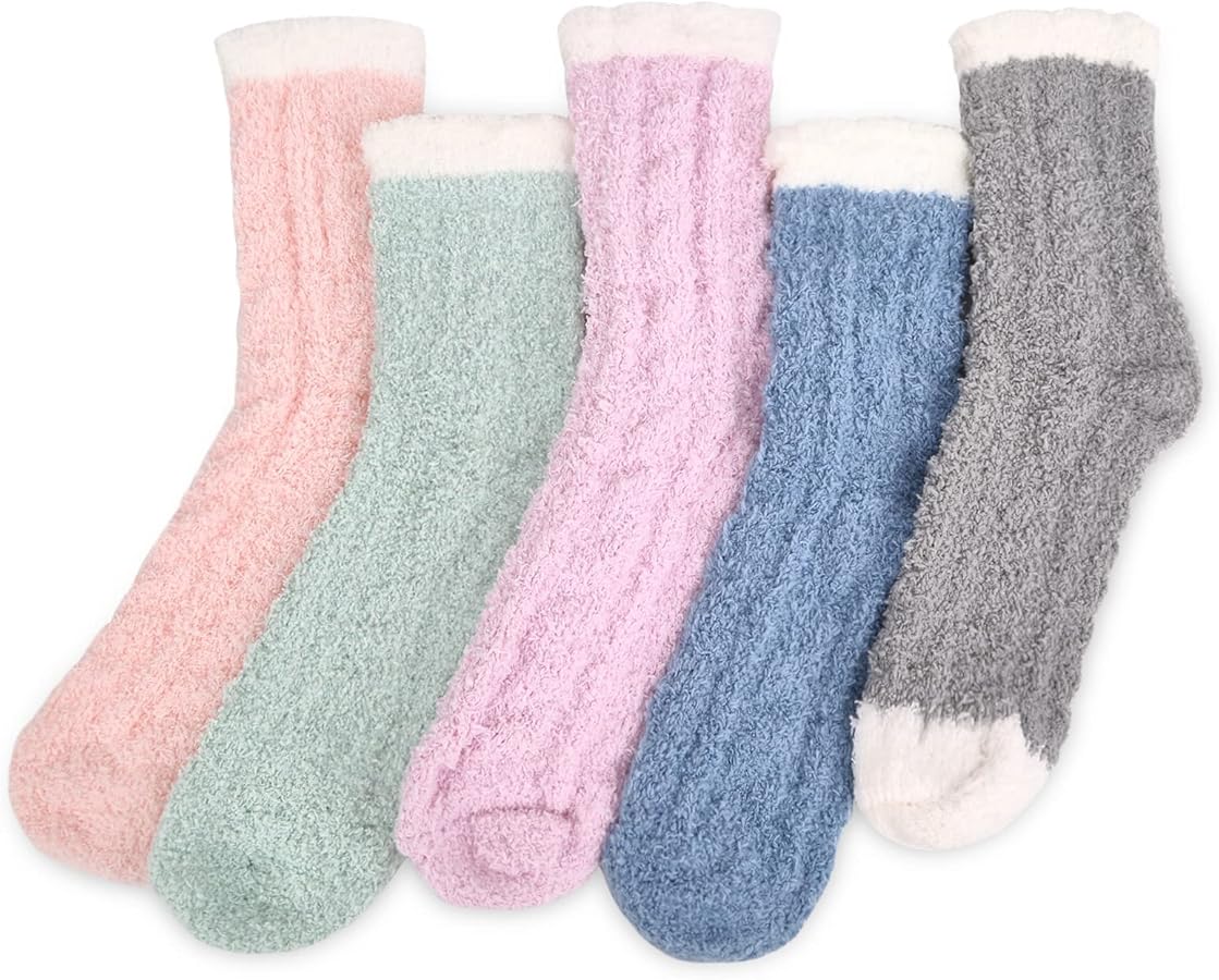 Women's Fuzzy Socks - 5 Pairs of Padded Fuzzy Socks, Fleece Home Floor Socks, Comfortable Warm Puffy Socks, Microfiber Sleeping Socks, Winter Padded Socks