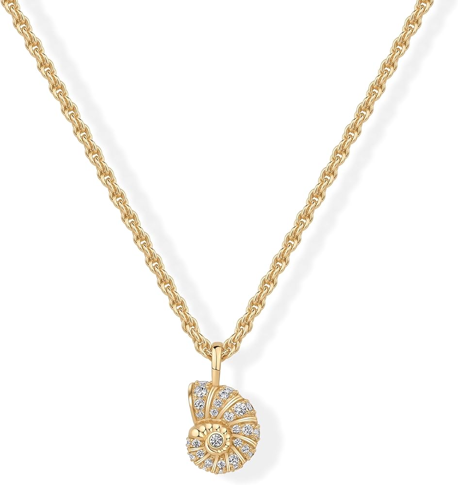PAVOI 14K Gold Plated Dainty Boho Beachy Summer Conch Seashell Pendant Necklace for Women | Knit Tightened Rope Chain Necklace