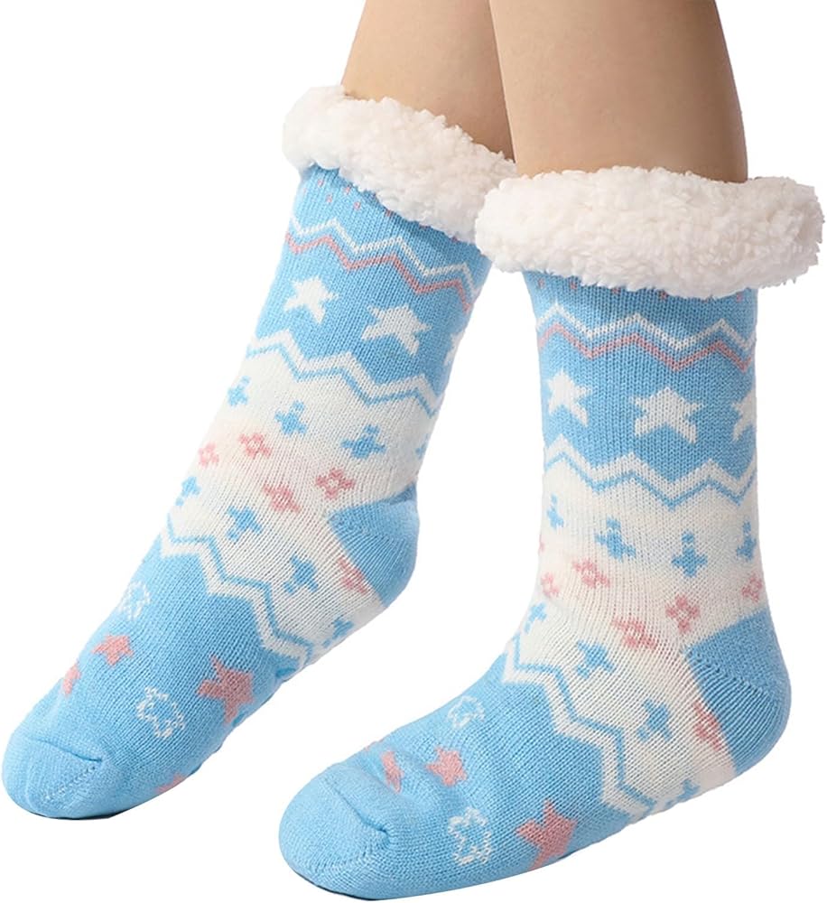 Fluffy Socks Ultra-Thick Cashmere Slipper House Socks Slipper Socks with Non Slip Slippers Socks Shimmery Christmas