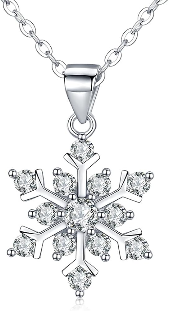 Christmas 925 Sterling Silver Snowflake Pendant Necklace with Blue Cubic Zirconia Jewelry New Year for Women 18" Chain